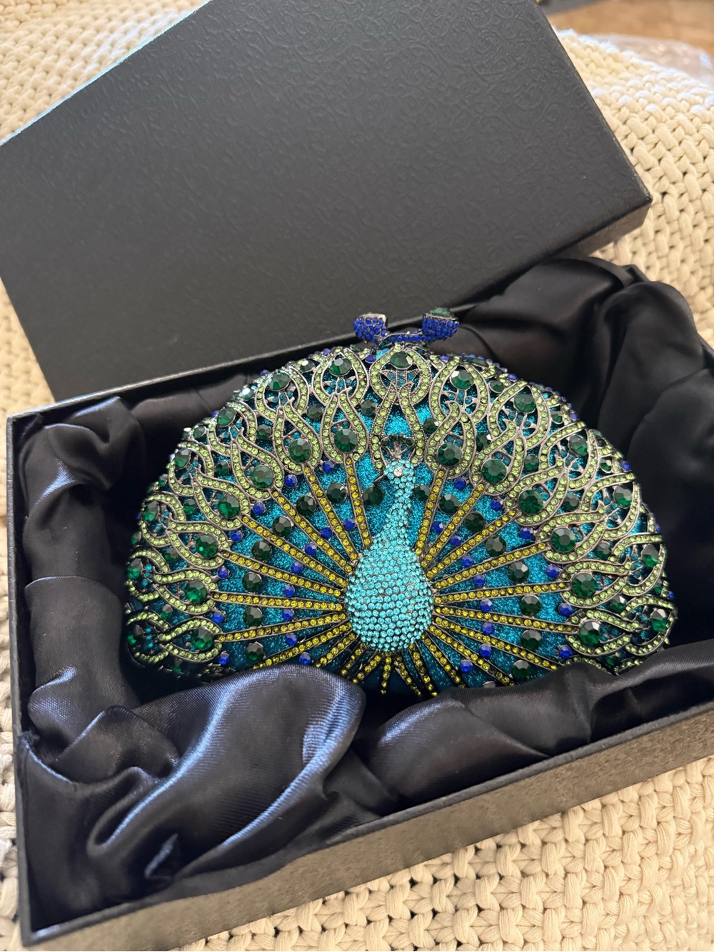 Emerald & Teal Peacock Crystal Evening Clutch